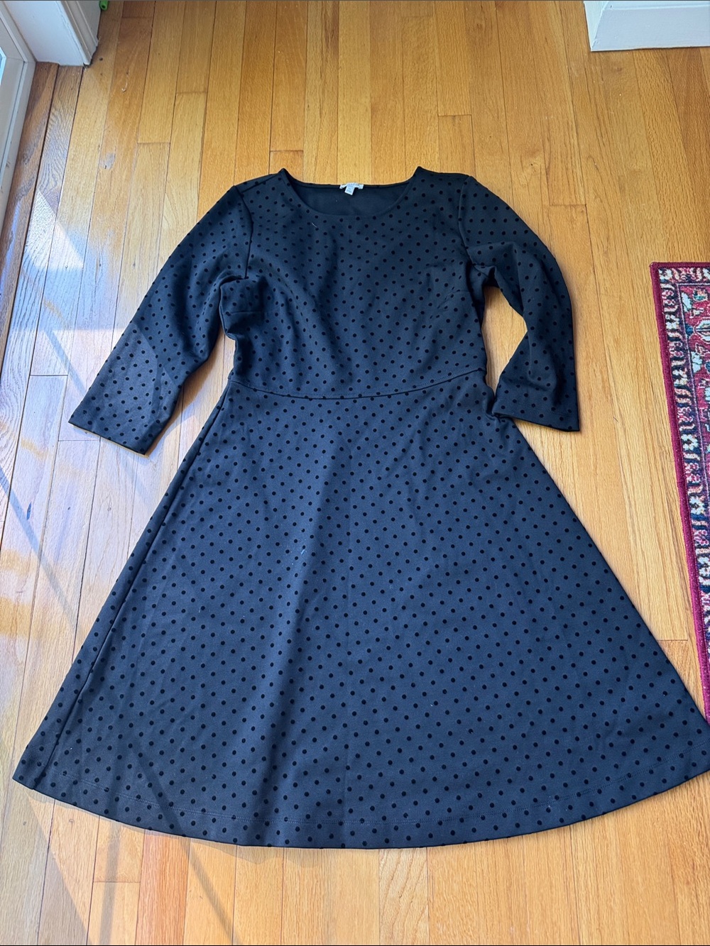 Talbots Black Polka Dot Long Sleeve A-Line Dress